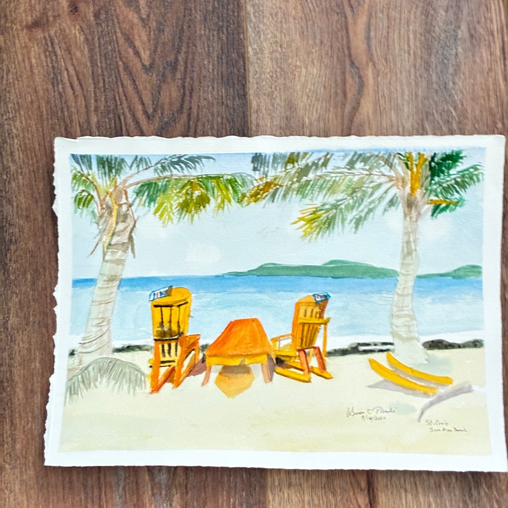 St Croix Ironman Beach Warren C Plauche Original Watercolor Painting 2020 11x15